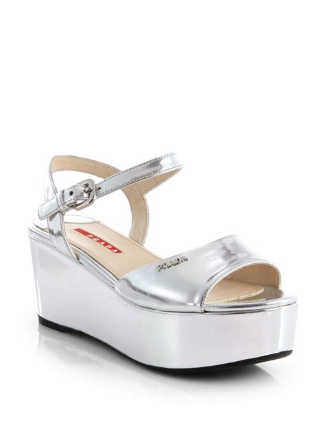 prada silver|Prada silver wedges.